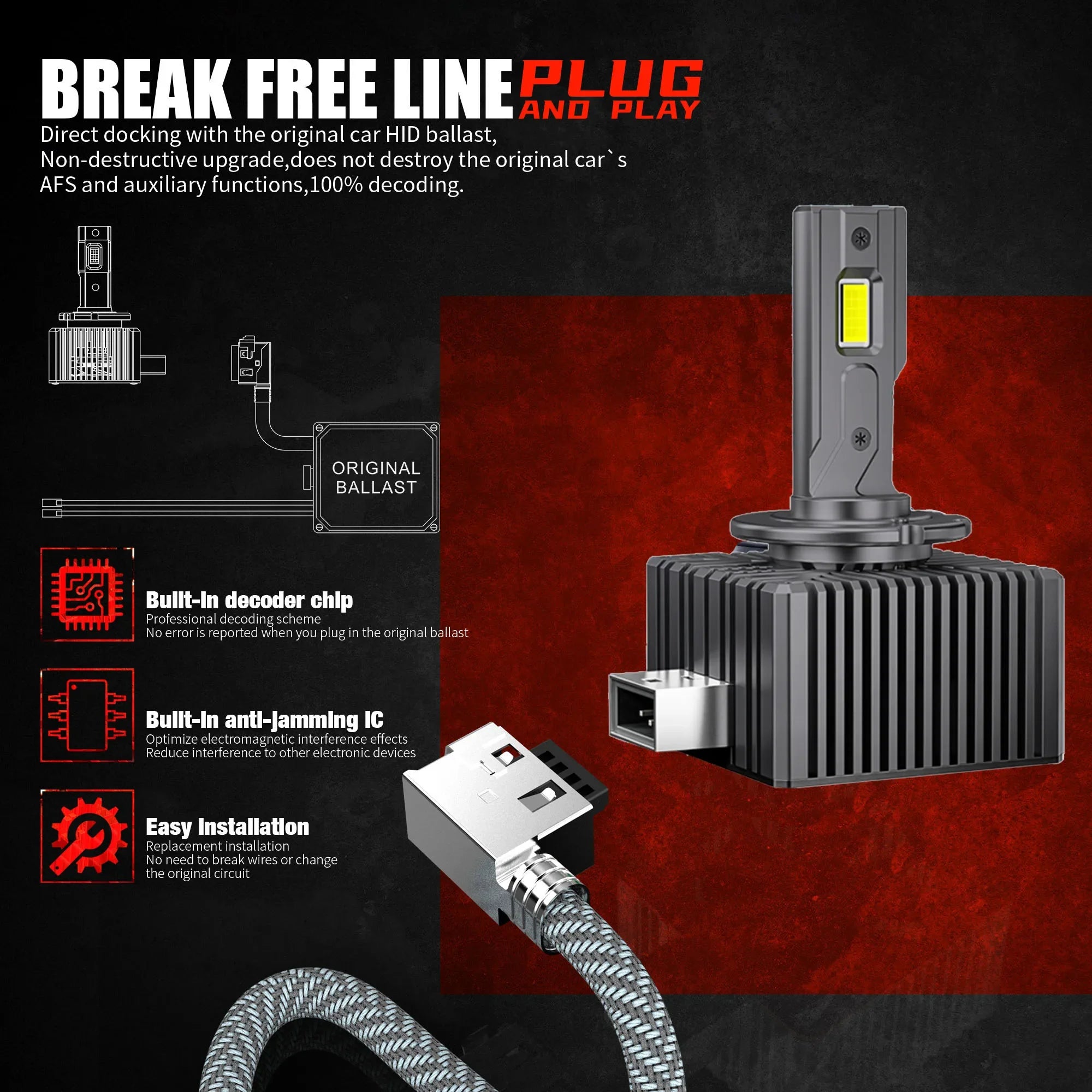 D1S D3S LED Headlights HID D2S D4S D8S 70W Auto lamp High Low Beam D2R D4R CANBUS Led Two-sided CSP Chip 6000K Plug&Play 12V 24V